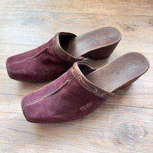 Timberland Suede Mule Clogs Brown 9.5M Y2K Lizzie McGuire Style Purple Plum Vtg